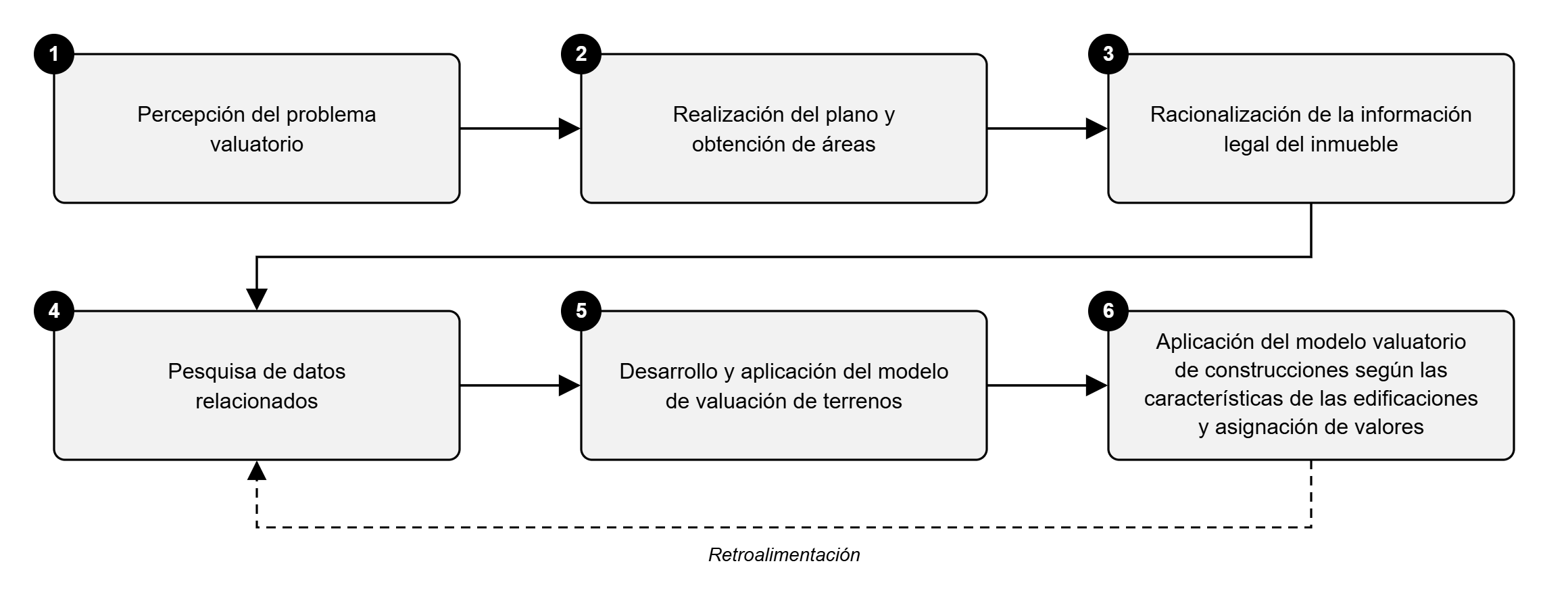 Proceso valuatorio de CSV en seis etapas, con retroalimentación